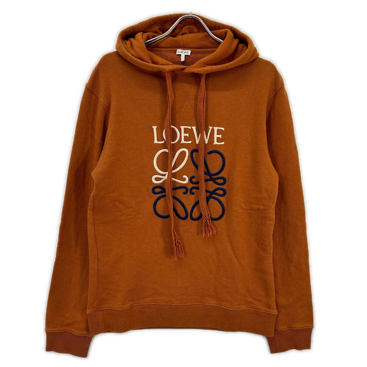 LOEWE Anagram Logo Embroidered Hoodie Brown Cotton Size S