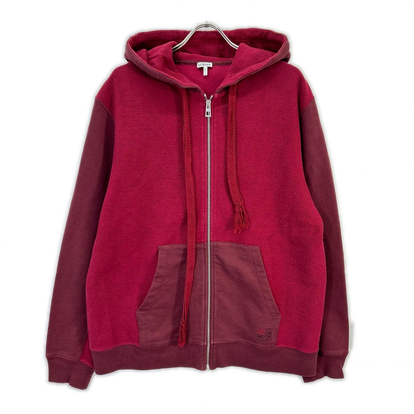 LOEWE Anagram Embroidered Zip Hoodie Red Cotton Size XS