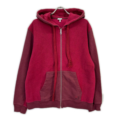 LOEWE Anagram Embroidered Zip Hoodie Red Cotton Size XS
