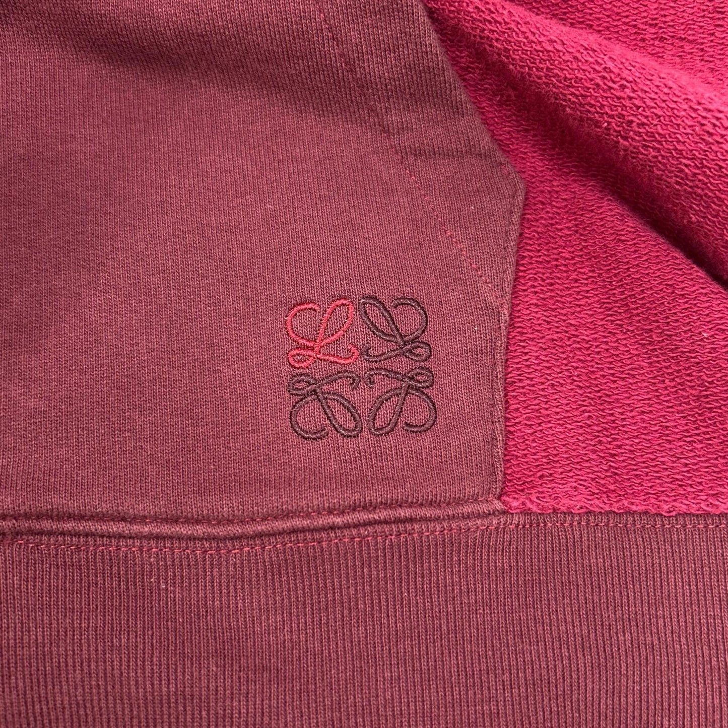 LOEWE Anagram Embroidered Zip Hoodie Red Cotton Size XS