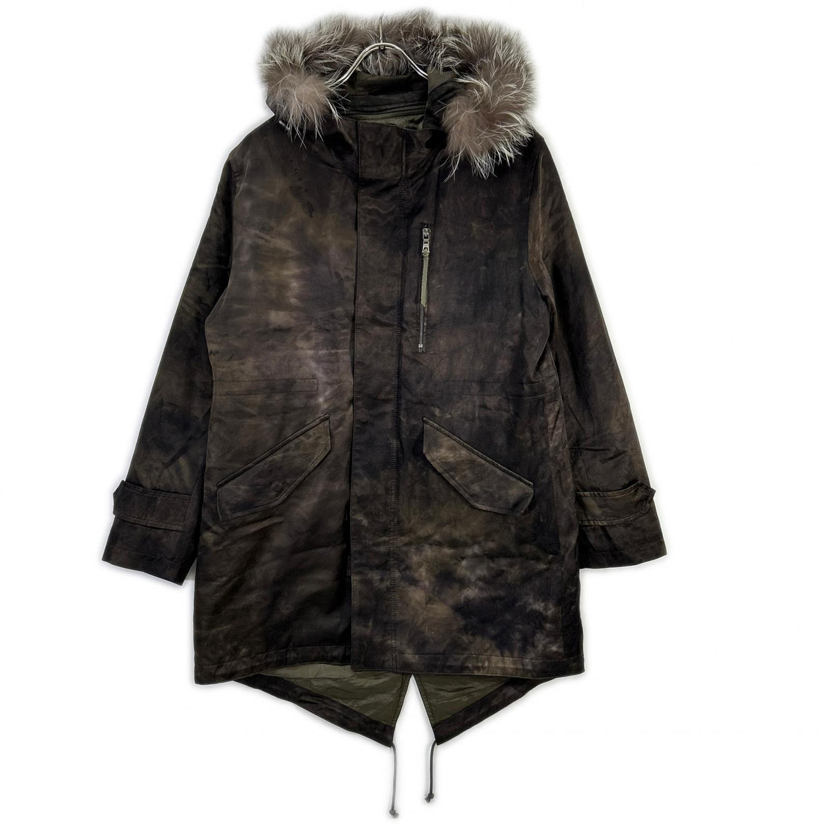 EPOCA UOMO Silver Fox Fur Mod Coat Green Rayon Size 46