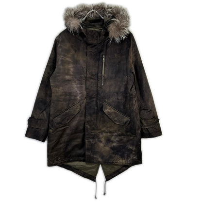 EPOCA UOMO Silver Fox Fur Mod Coat Green Rayon Size 46