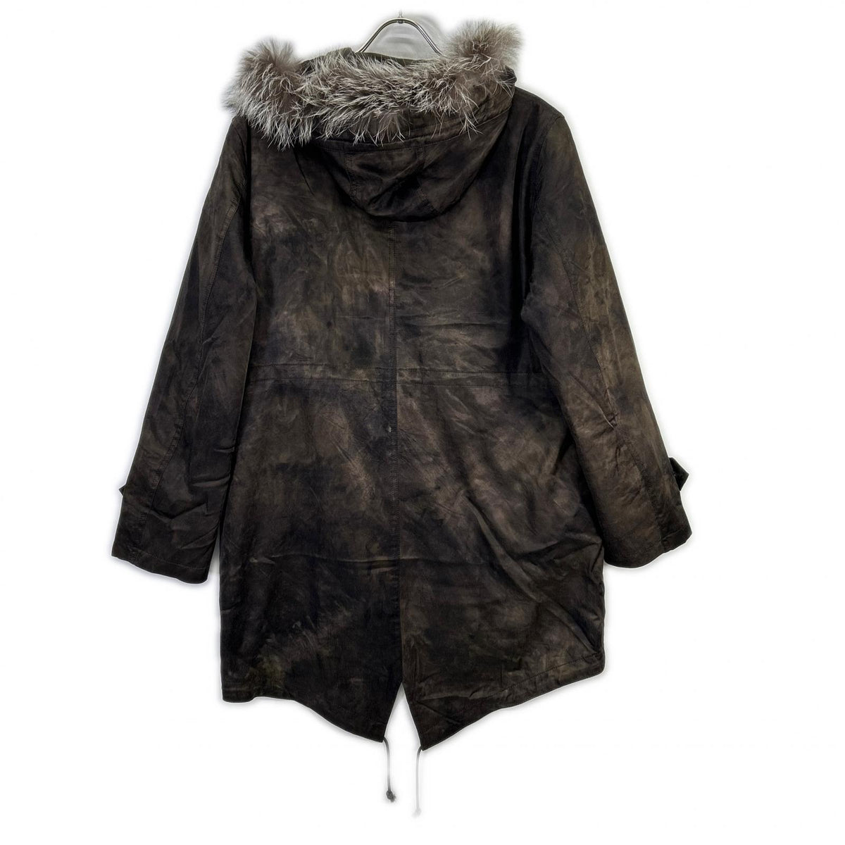 EPOCA UOMO Silver Fox Fur Mod Coat Green Rayon Size 46