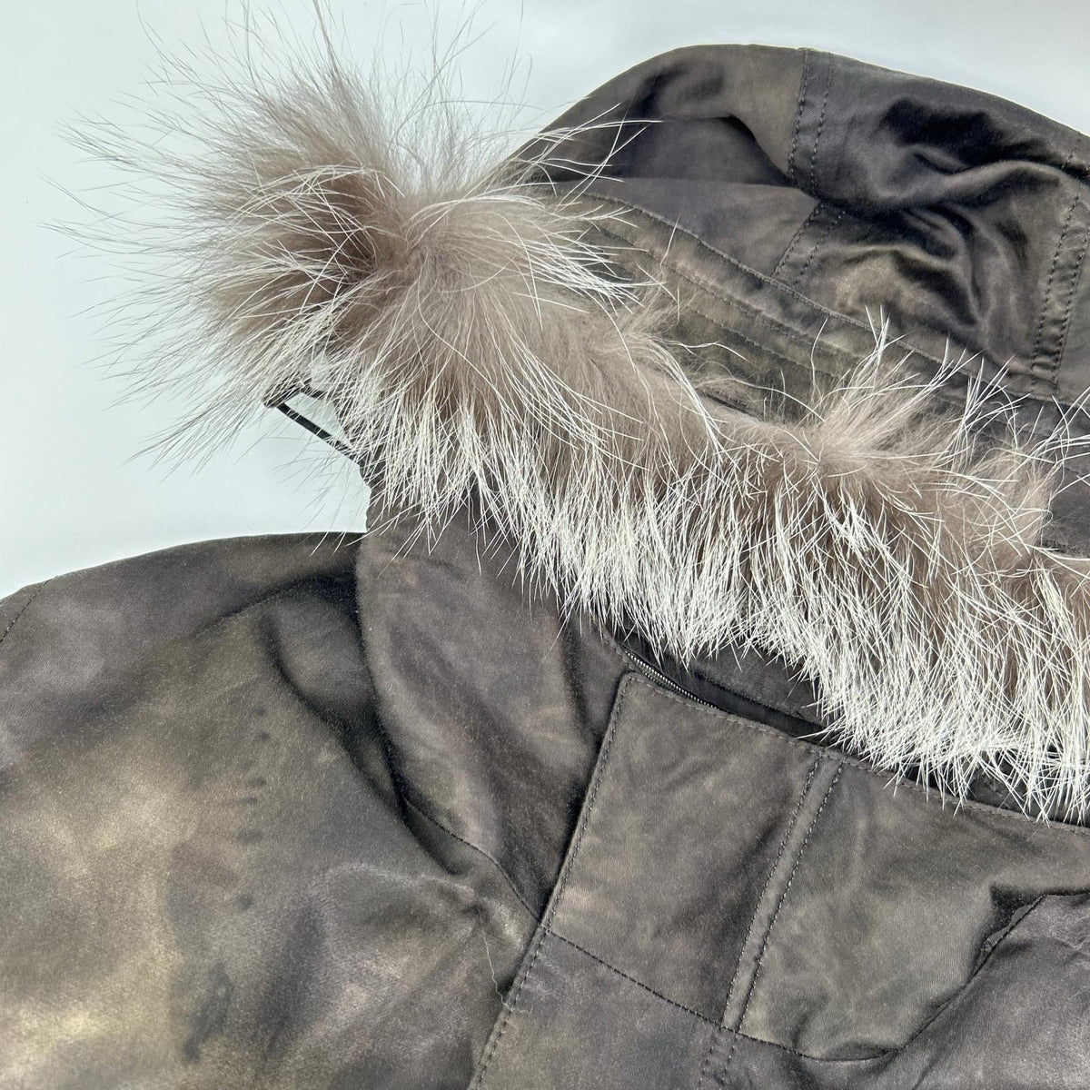 EPOCA UOMO Silver Fox Fur Mod Coat Green Rayon Size 46