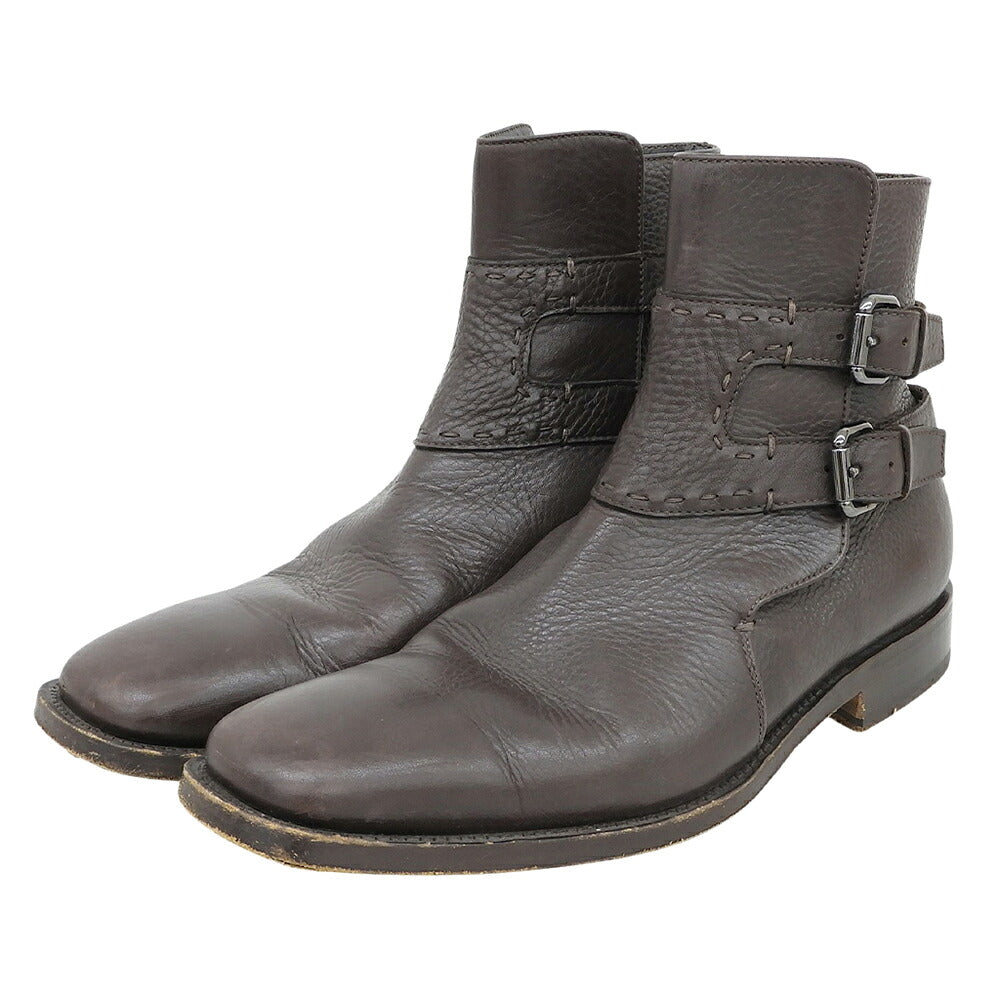 FENDI Square Toe Jodhpur Boots Leather Brown Size 8