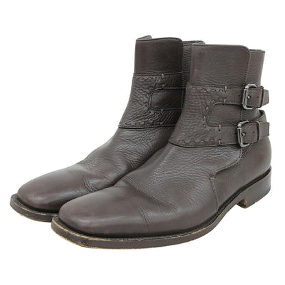 FENDI Square Toe Jodhpur Boots Leather Brown Size 8