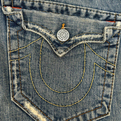 TRUE RELIGION JOEY USA Bootcut Denim Pants Blue Boots Size 29×33