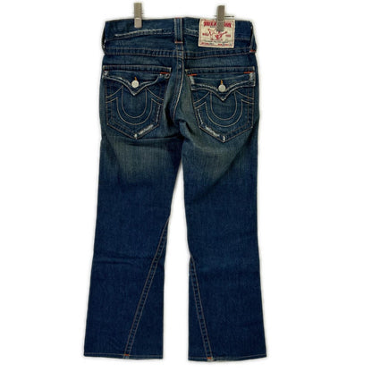 TRUE RELIGION JOEY USA Bootcut Denim Indigo Blue Boots Size 28×33