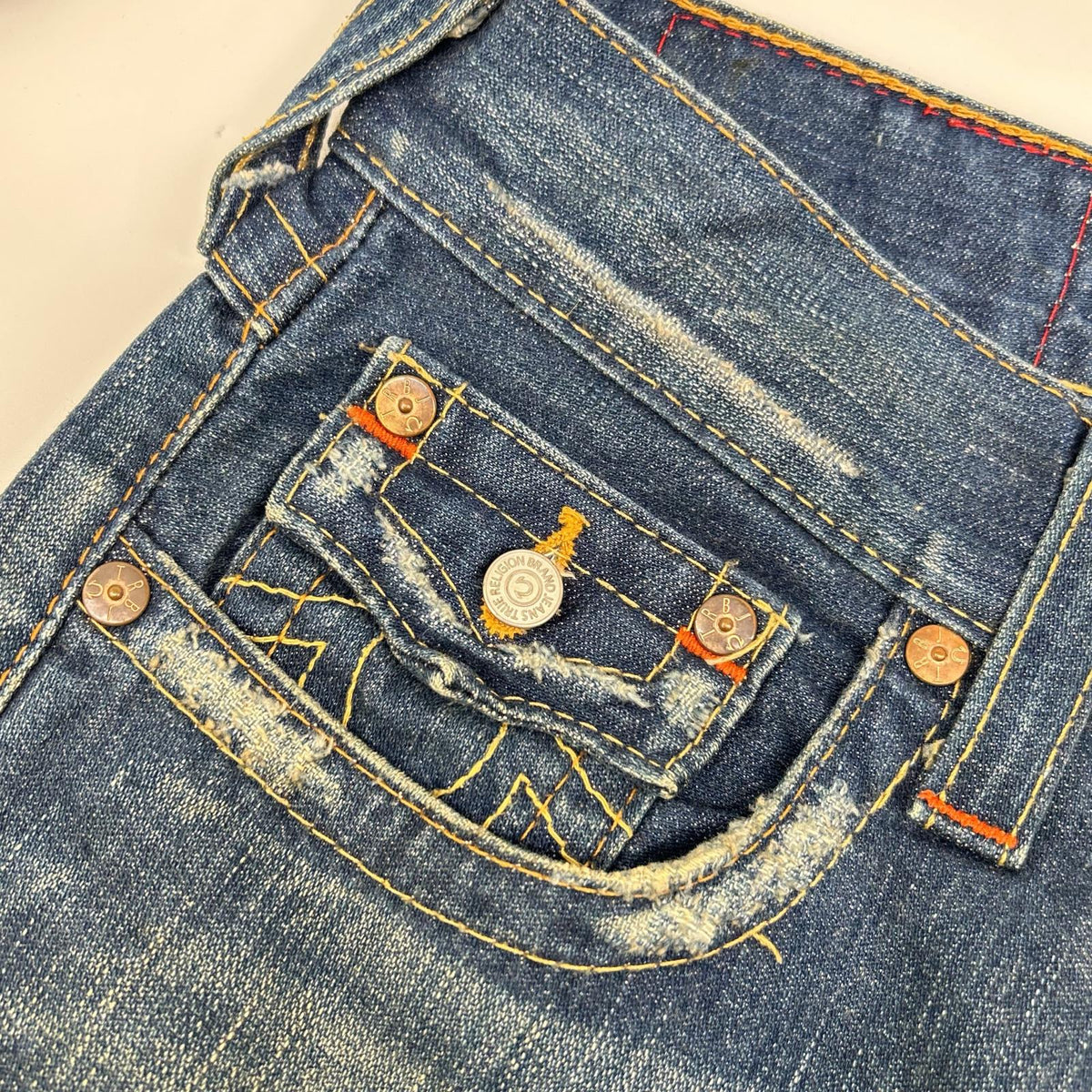 TRUE RELIGION JOEY USA Bootcut Denim Indigo Blue Boots Size 28×33
