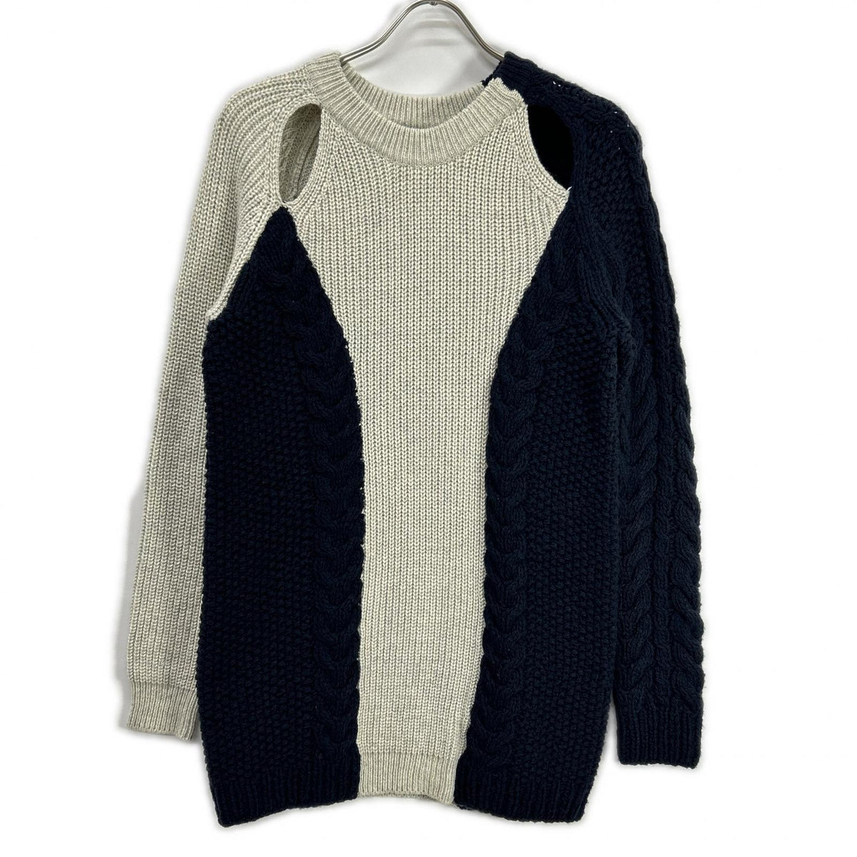 3.1 Phillip Lim Navy/Ivory Cable Knit Sweater Size S