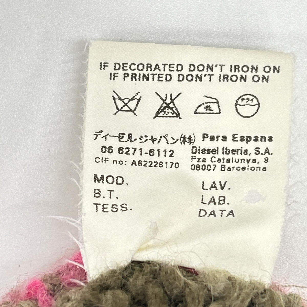DIESEL Khaki/Pink Wool V-Neck Knit Sweater Size M