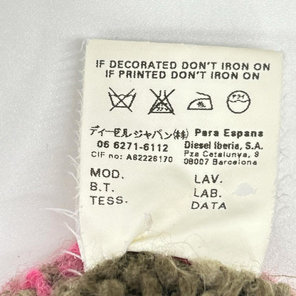 DIESEL Khaki/Pink Wool V-Neck Knit Sweater Size M