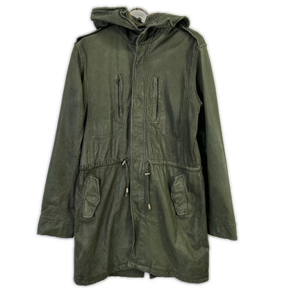 WHN WHN563 Lamb Leather Hooded Long Coat Khaki Size M