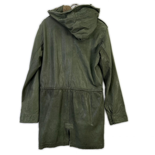 WHN WHN563 Lamb Leather Hooded Long Coat Khaki Size M