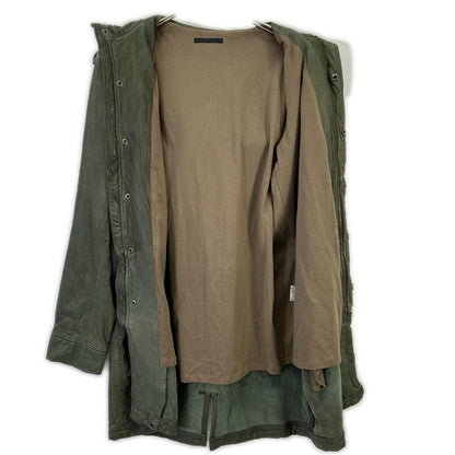 WHN WHN563 Lamb Leather Hooded Long Coat Khaki Size M