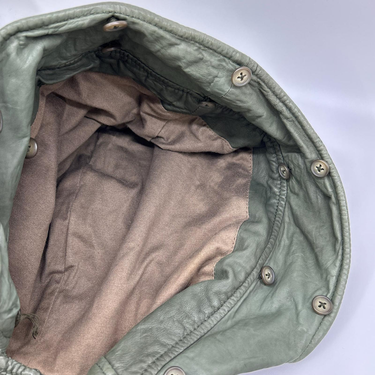 WHN WHN563 Lamb Leather Hooded Long Coat Khaki Size M