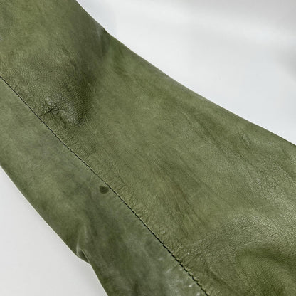 WHN WHN563 Lamb Leather Hooded Long Coat Khaki Size M