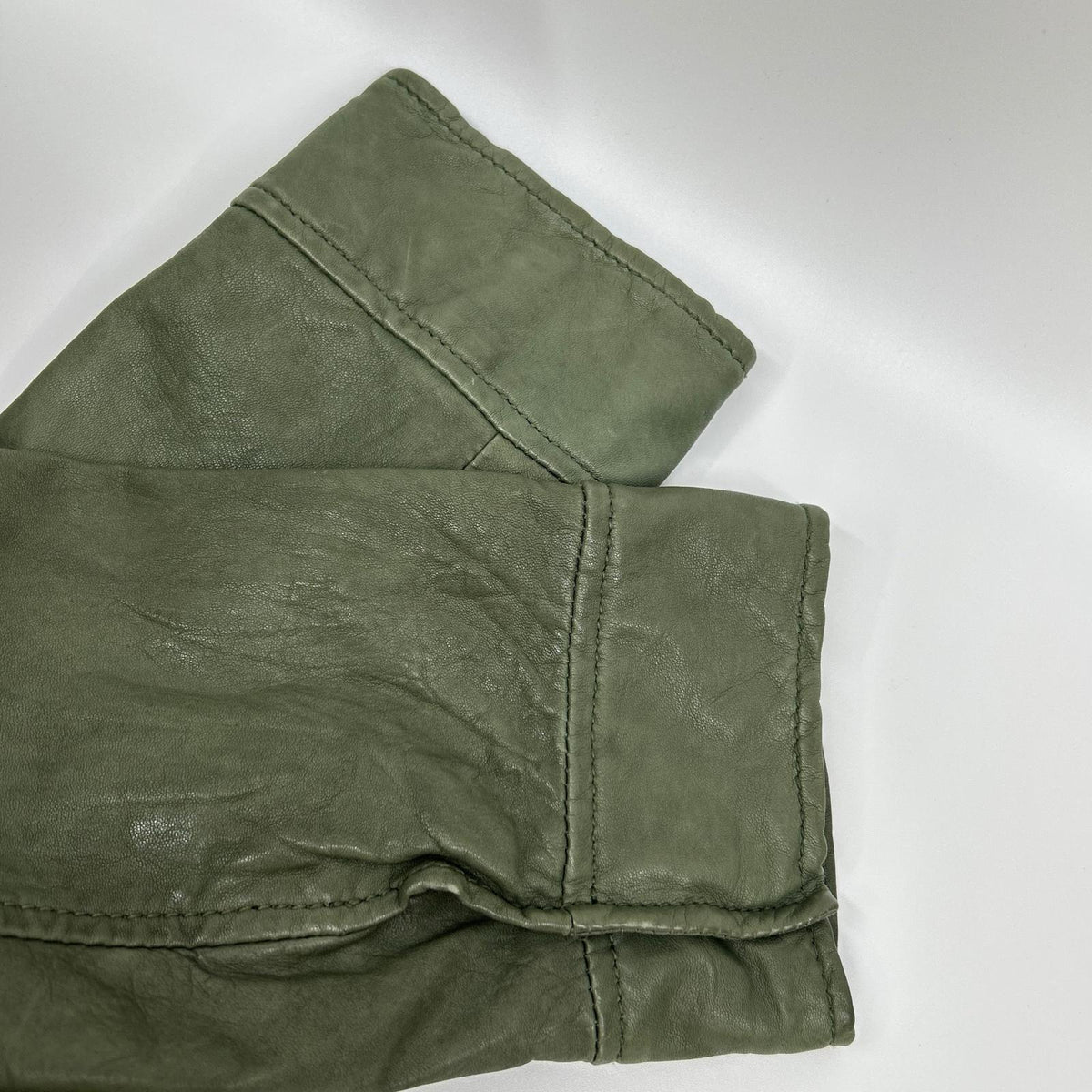 WHN WHN563 Lamb Leather Hooded Long Coat Khaki Size M