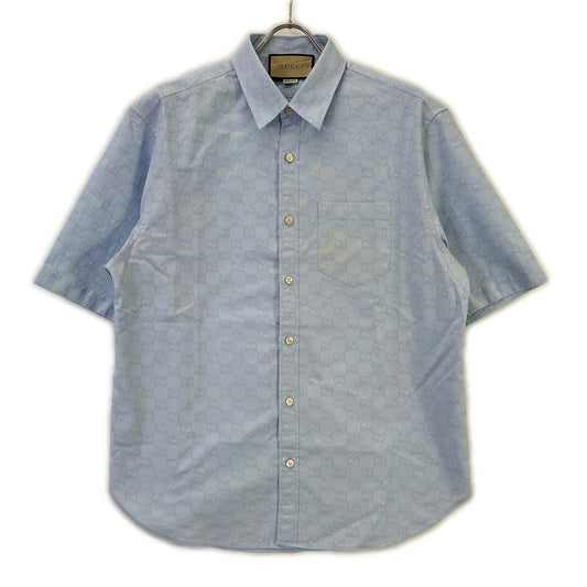 GUCCI GG Supreme Oxford Cotton Shirt Light Blue Size 15
