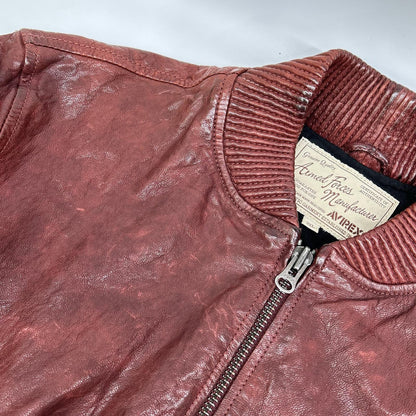 AVIREX 6131016 Goat Leather MA-1 Jacket Bordeaux Size 2XL
