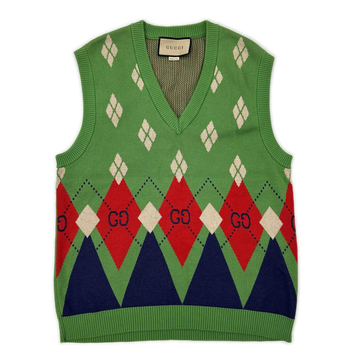 GUCCI 21AW Argyle Knit Vest Green Size M