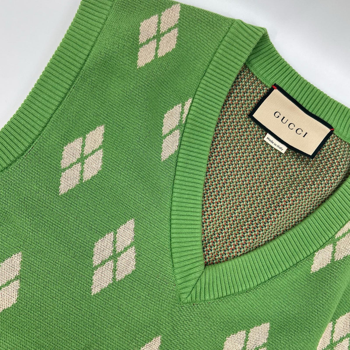 GUCCI 21AW Argyle Knit Vest Green Size M
