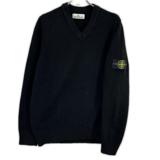 STONE ISLAND Black Lamb Wool V-Neck Sweater Size XXL