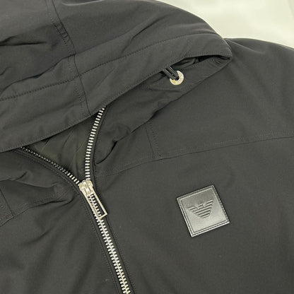 EMPORIOARMANI FW22 Black Logo Hoodie Puffer Jacket Size 48