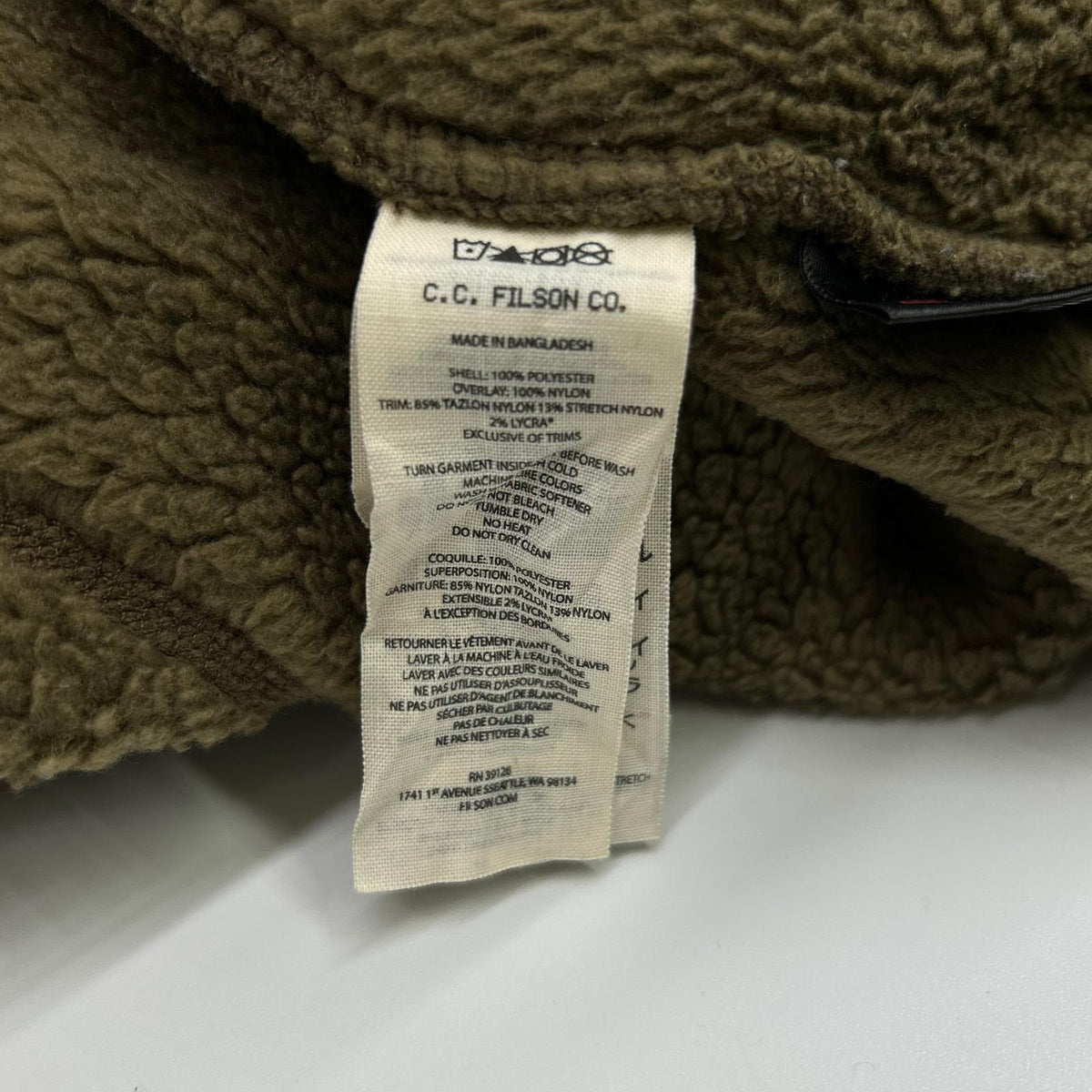 FILSON Khaki Boa Fleece Jacket Size S
