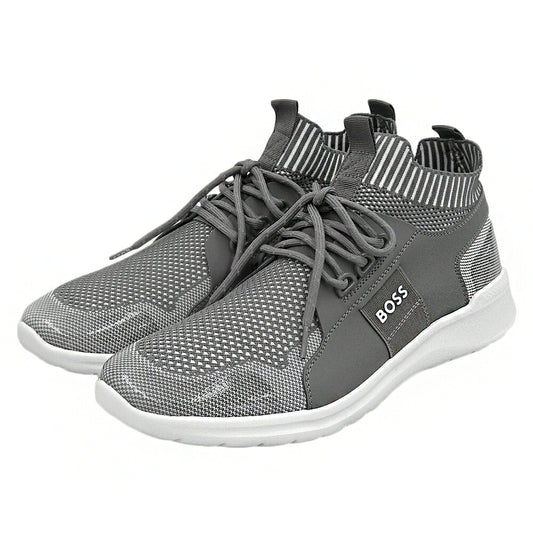 BOSS Gray Extreme Run Knit Low-Top Sneakers Size EU 43