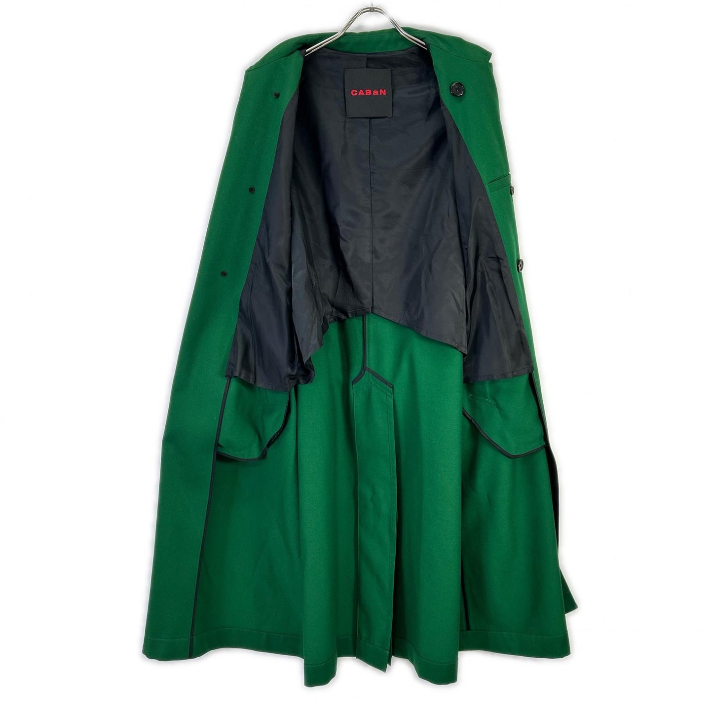 CABaN Green Wool Gabardine Long Trench Coat Size S