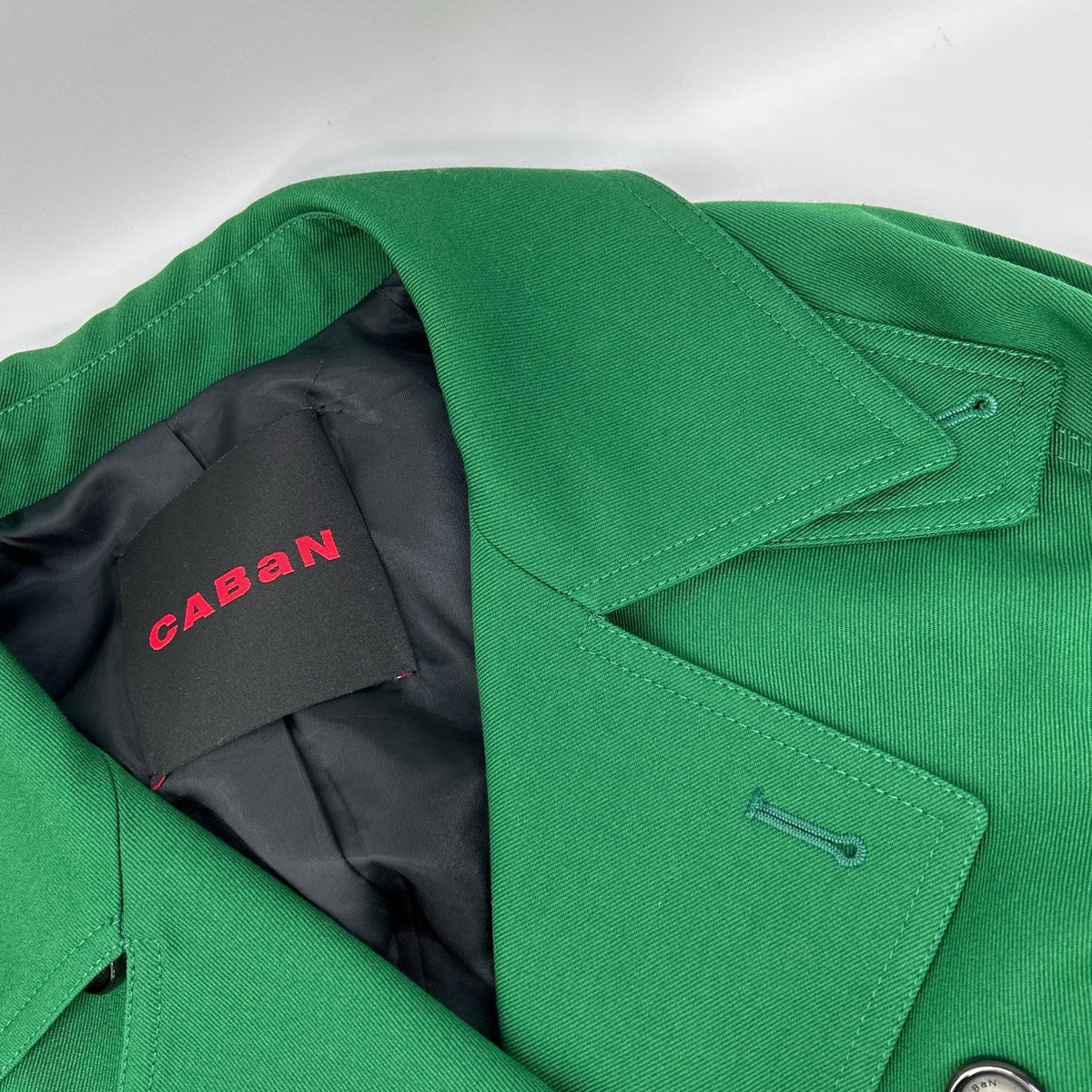 CABaN Green Wool Gabardine Long Trench Coat Size S