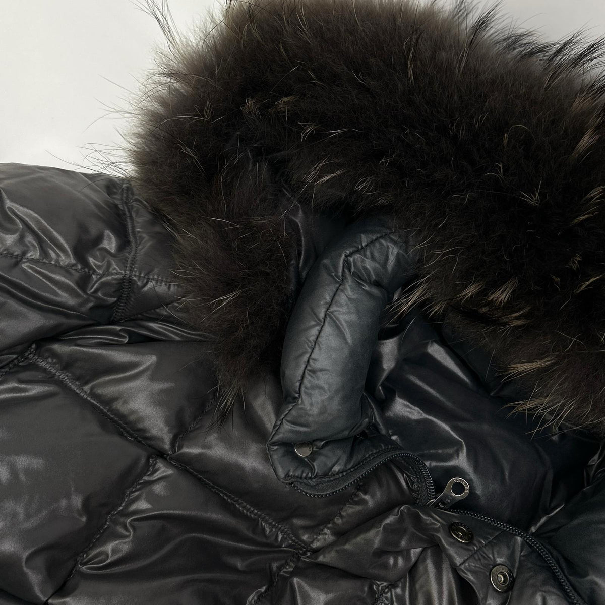 DUVETICA Gray Raccoon Fur Quilted Down Coat Size 48