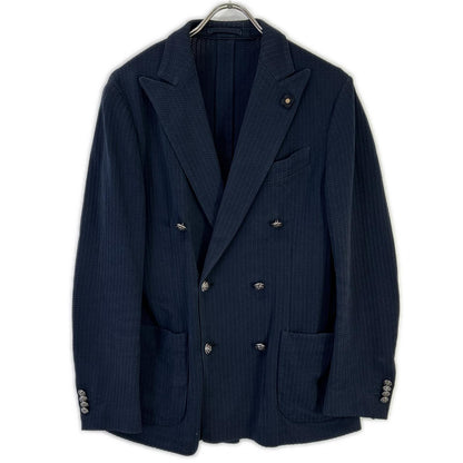 LARDINI Navy Double Seersucker Jacket Size 48