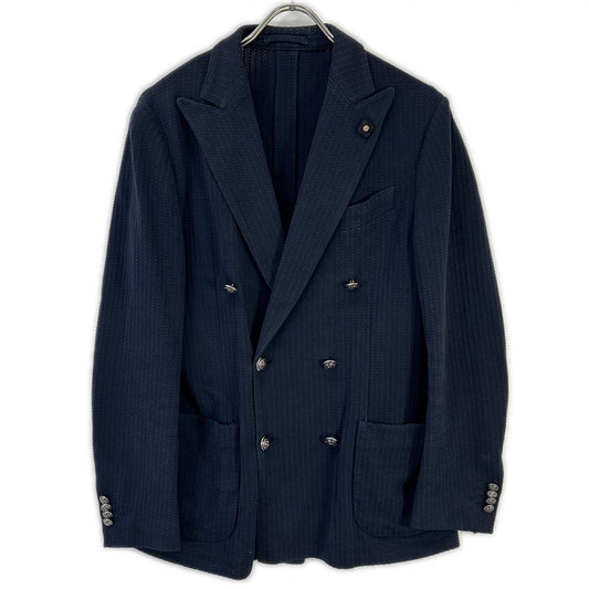 LARDINI Navy Double Seersucker Jacket Size 48