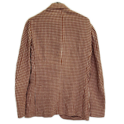 LARDINI Brown Cotton Linen Check 3B Jacket Size 46