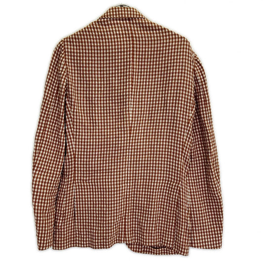 LARDINI Brown Cotton Linen Check 3B Jacket Size 46
