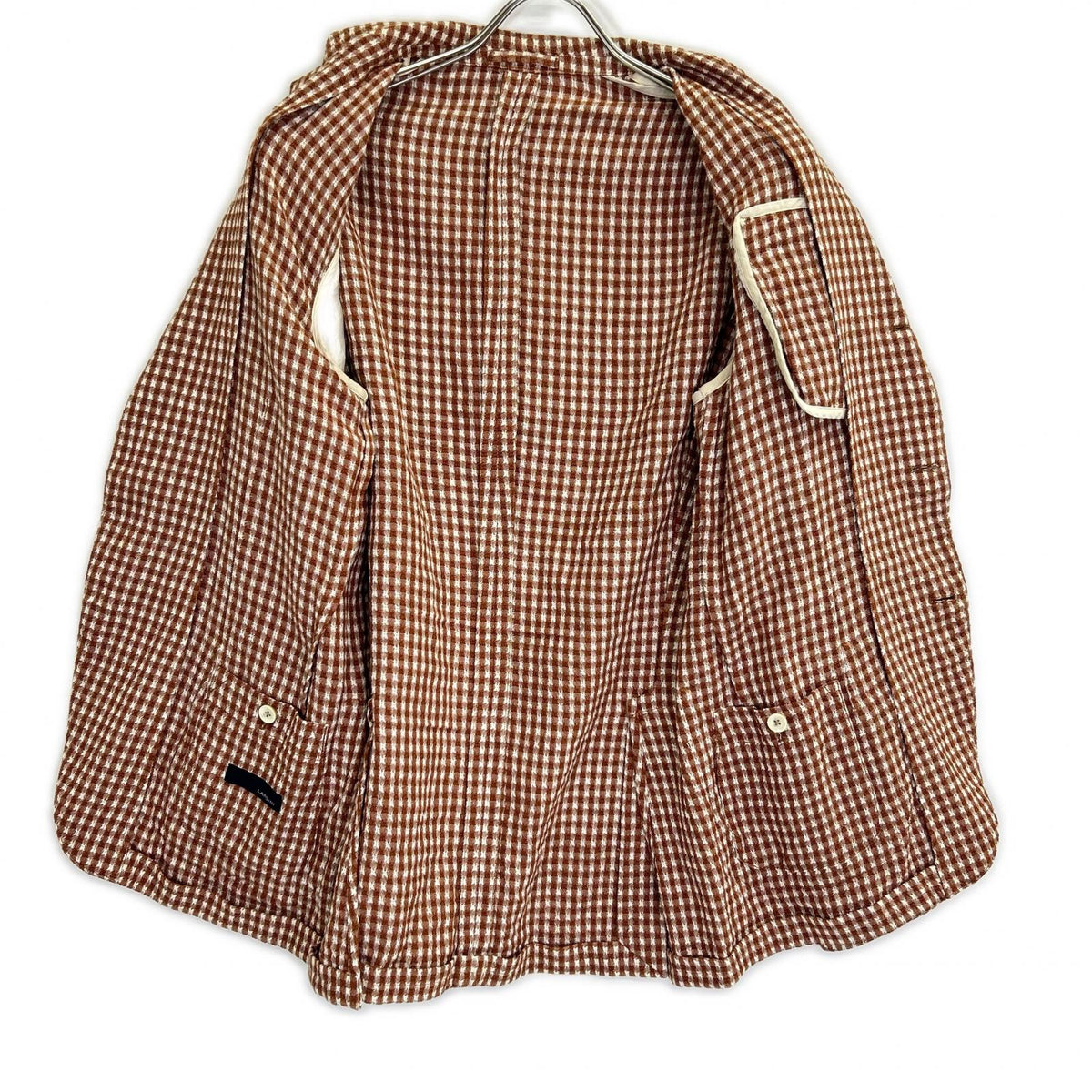LARDINI Brown Cotton Linen Check 3B Jacket Size 46