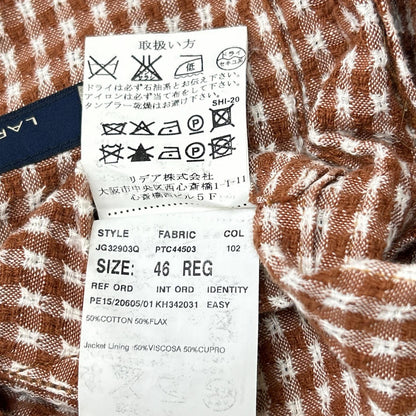 LARDINI Brown Cotton Linen Check 3B Jacket Size 46