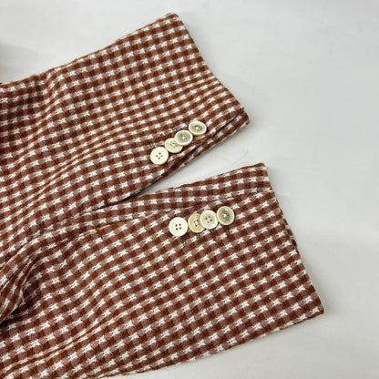 LARDINI Brown Cotton Linen Check 3B Jacket Size 46