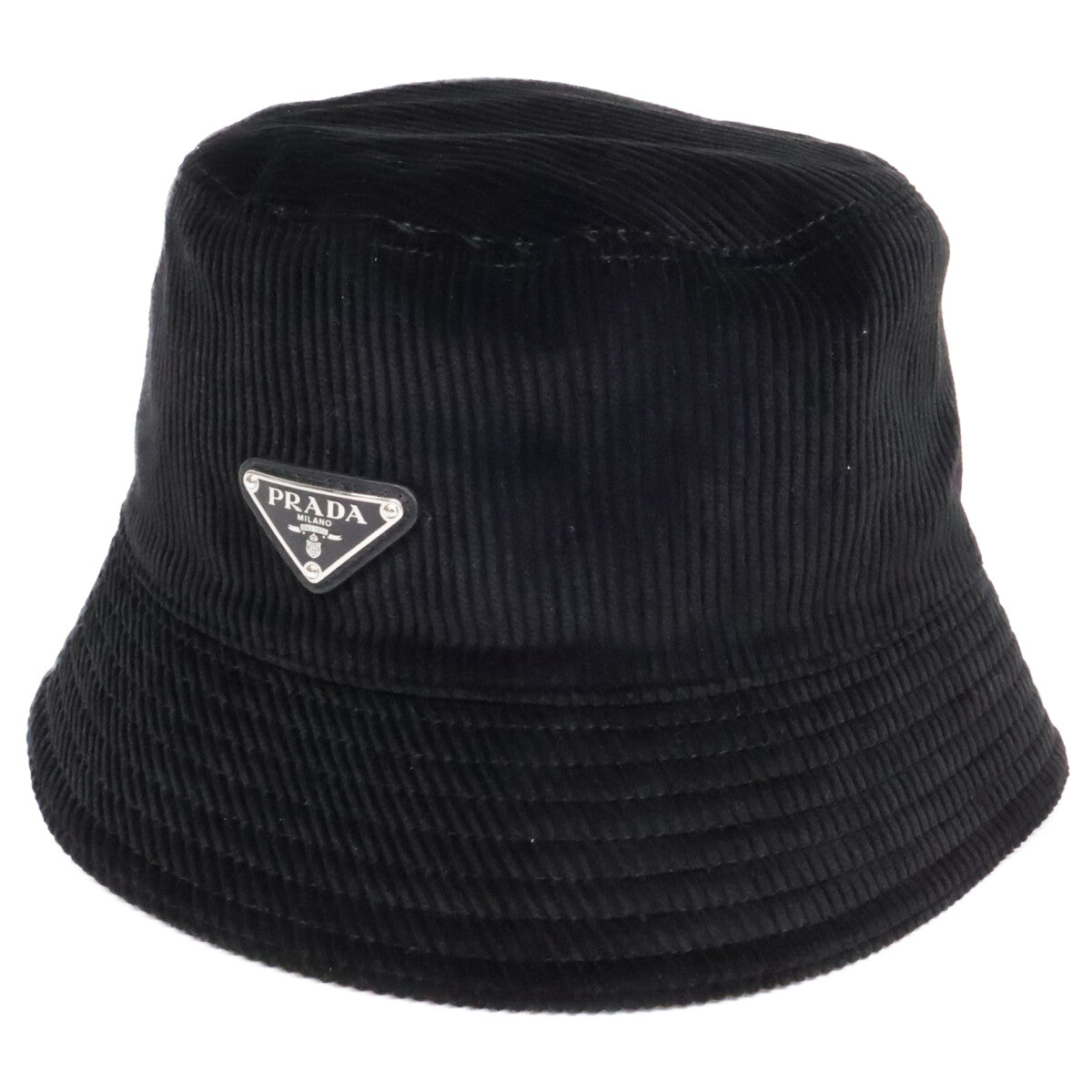 PRADA Triangle Logo Corduroy Bucket Hat Size L