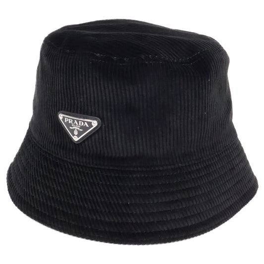 PRADA Triangle Logo Corduroy Bucket Hat Size L