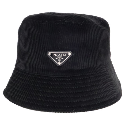PRADA Triangle Logo Corduroy Bucket Hat Size L