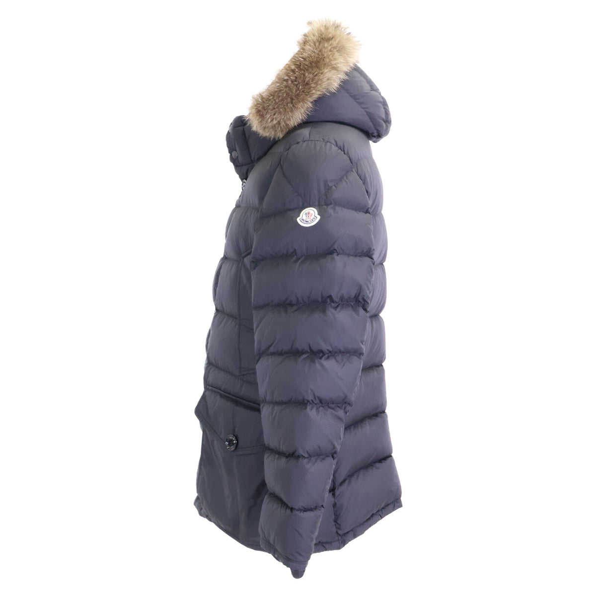 MONCLER CLUNY Fur Hooded Nylon Down Jacket Black Size 4