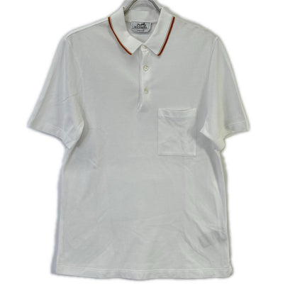 HERMES White H-Embroidered Pocket Polo Shirt Size S