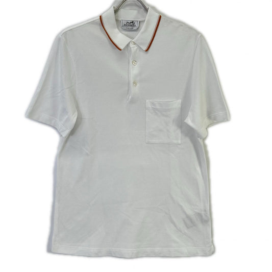 HERMES White H-Embroidered Pocket Polo Shirt Size S