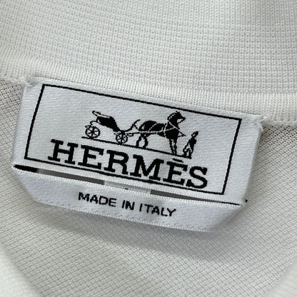 HERMES White H-Embroidered Pocket Polo Shirt Size S