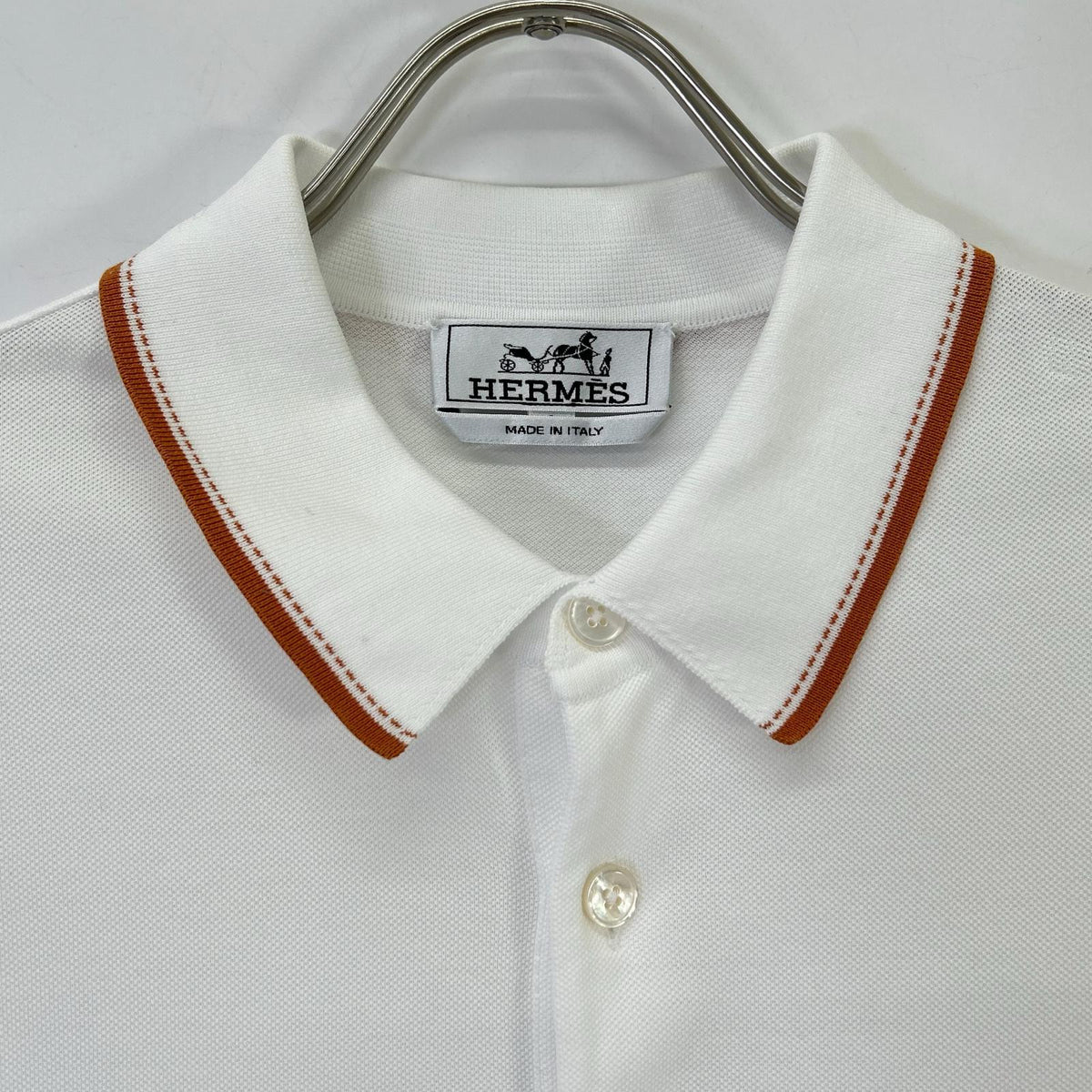 HERMES White H-Embroidered Pocket Polo Shirt Size S