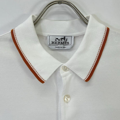 HERMES White H-Embroidered Pocket Polo Shirt Size S