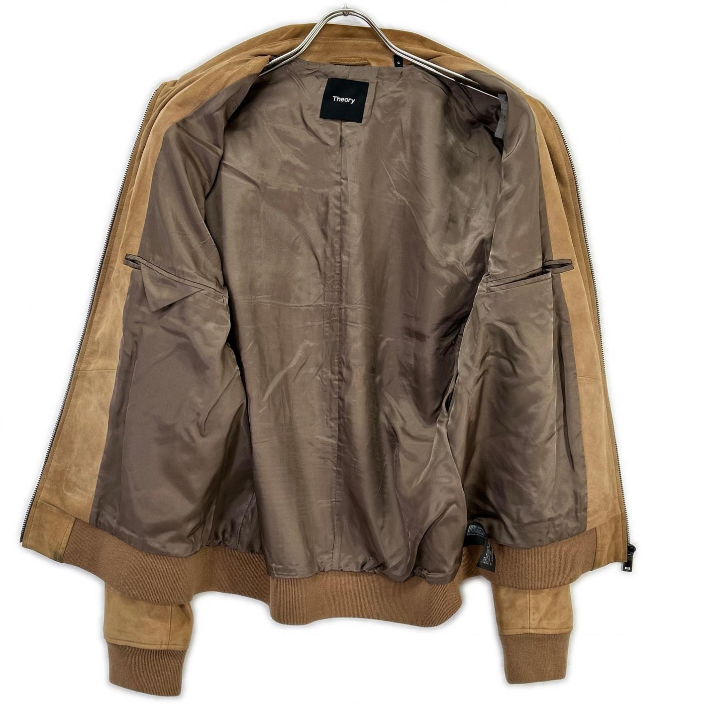 Theory Lamb Suede Zip Blouson Jacket Beige Size L